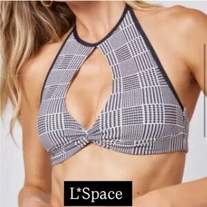 LSpace Black and White Halter Bikini Top NWT